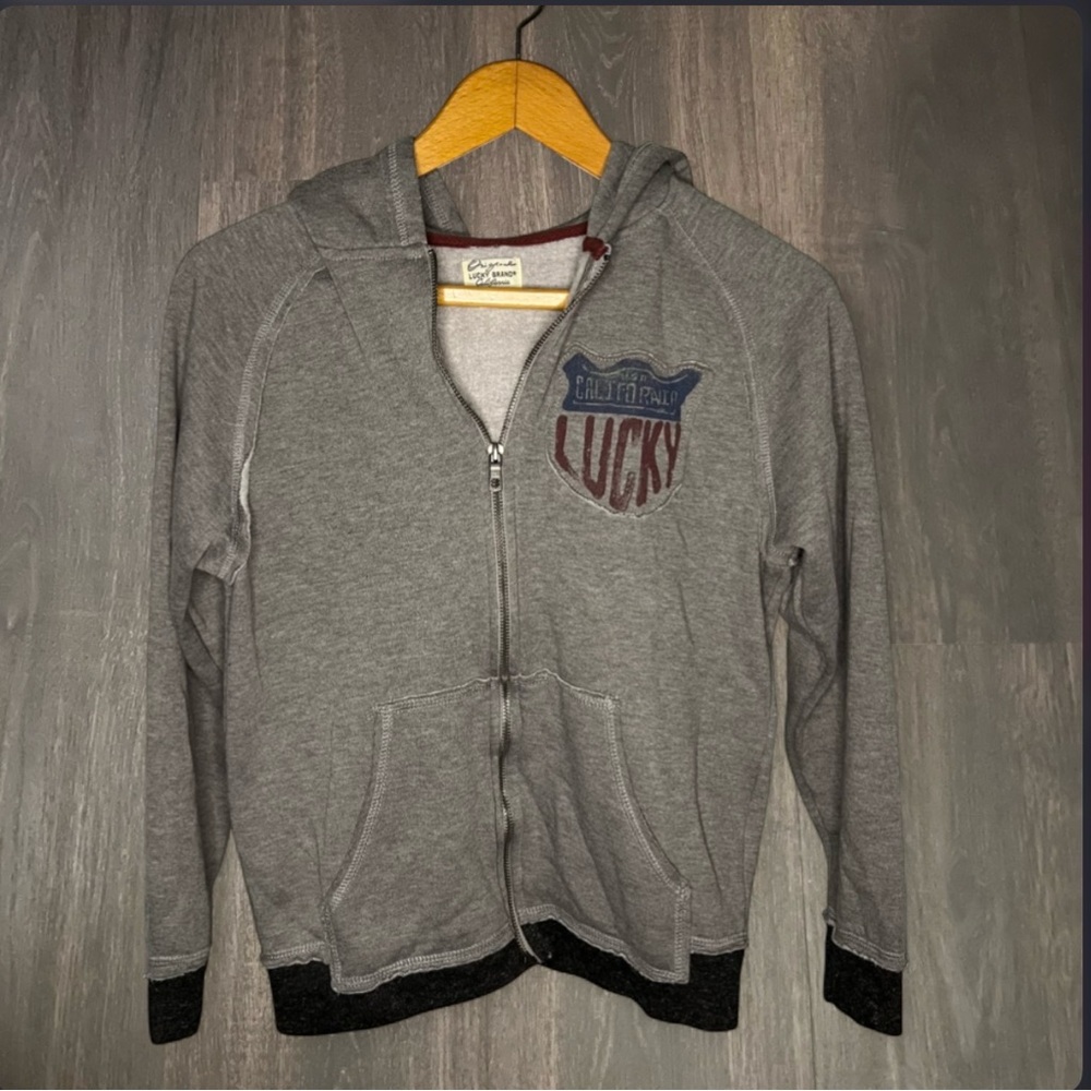 Lucky Brand American Flag Graphic Zip Hoodie Gray Size‎ M